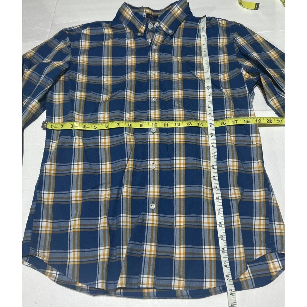 J.Crew Button Down Shirt Mens Large Slim Fit Flex Washed Plaid Blue Yellow Gold